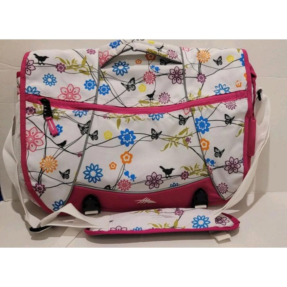 High Sierra Laptop Messenger Bag 14" x19.5" Pink Floral‎ NWOT *Flaw